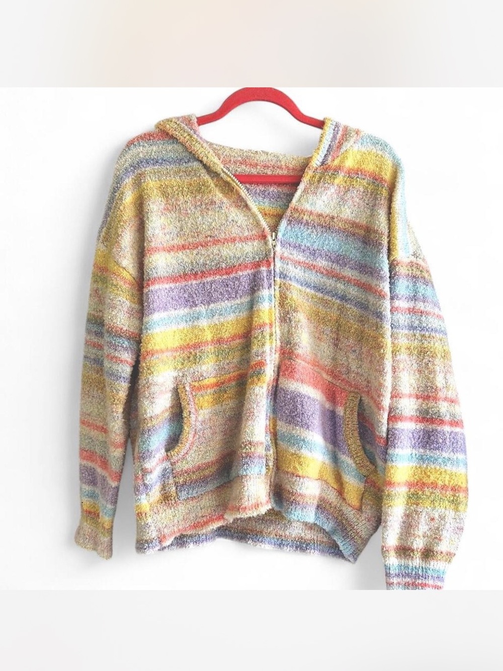 Cozy Multicolor Striped Hooded Zip Sweater Cardigan